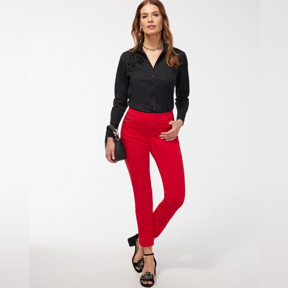 CHICO’s Red Capri Pant_Brigitte Beaded  Ankle Pants_size 12R/2R_New